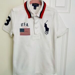 Polo by Ralph Lauren White Polo Shirt with USA and Flag Details